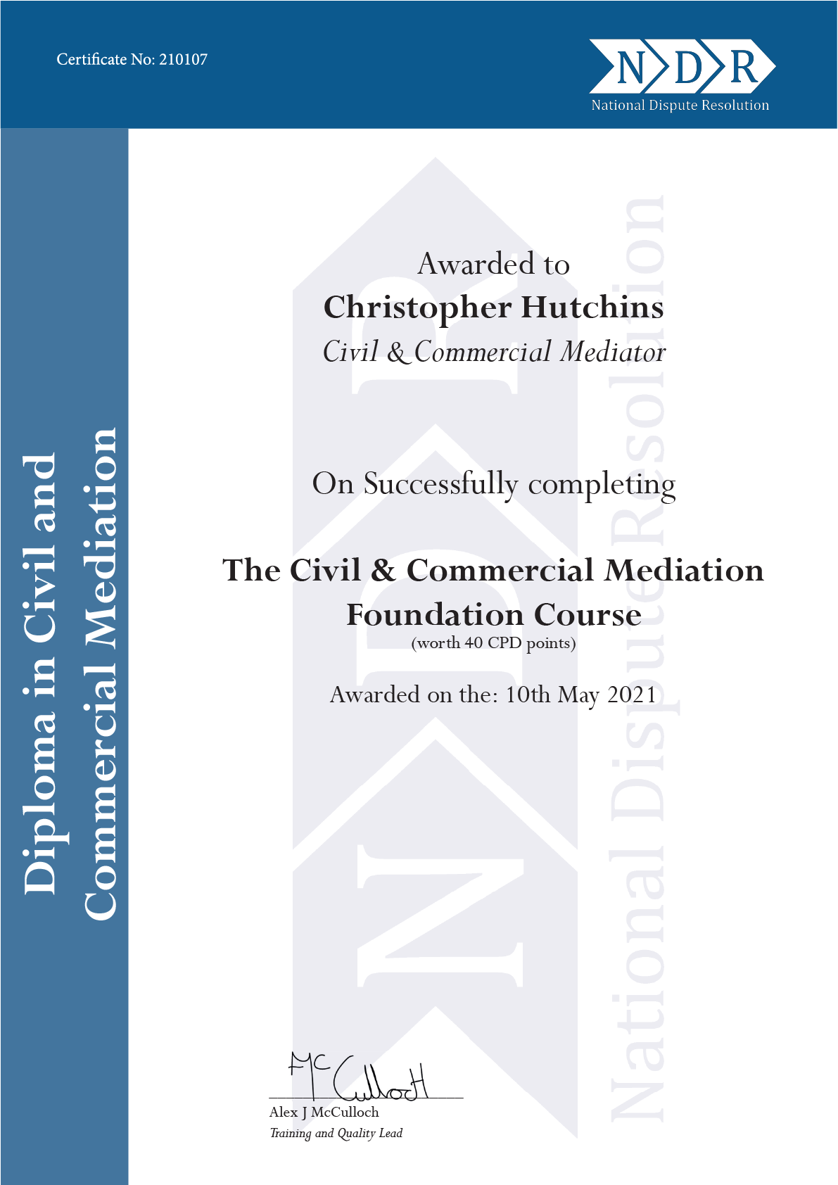 certificate Chris